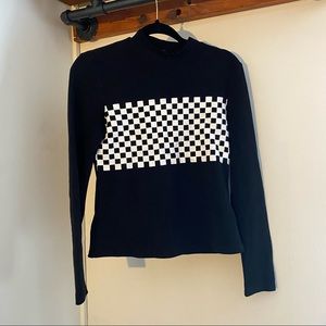 Shein Racetrack/ Gingham Print Mock Neck Top